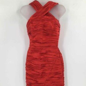 EUC CALVIN KLEIN Women’s Red Criss Cross, Ruched, Back Zipper, Size 2